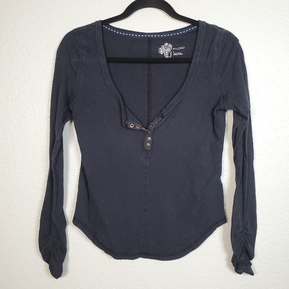 Pilcro Anthro Top Womens Small Fairy Grunge Faded Ruched Sleeves Fitted